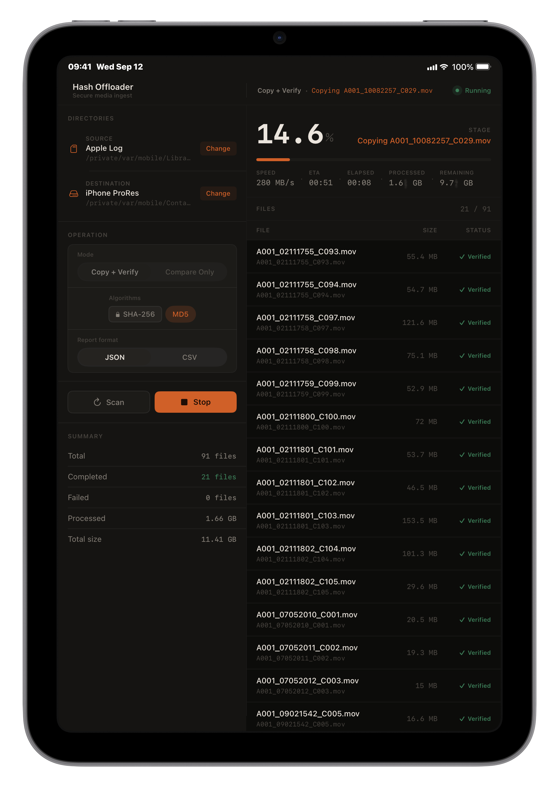 Hash running transfer on iPad