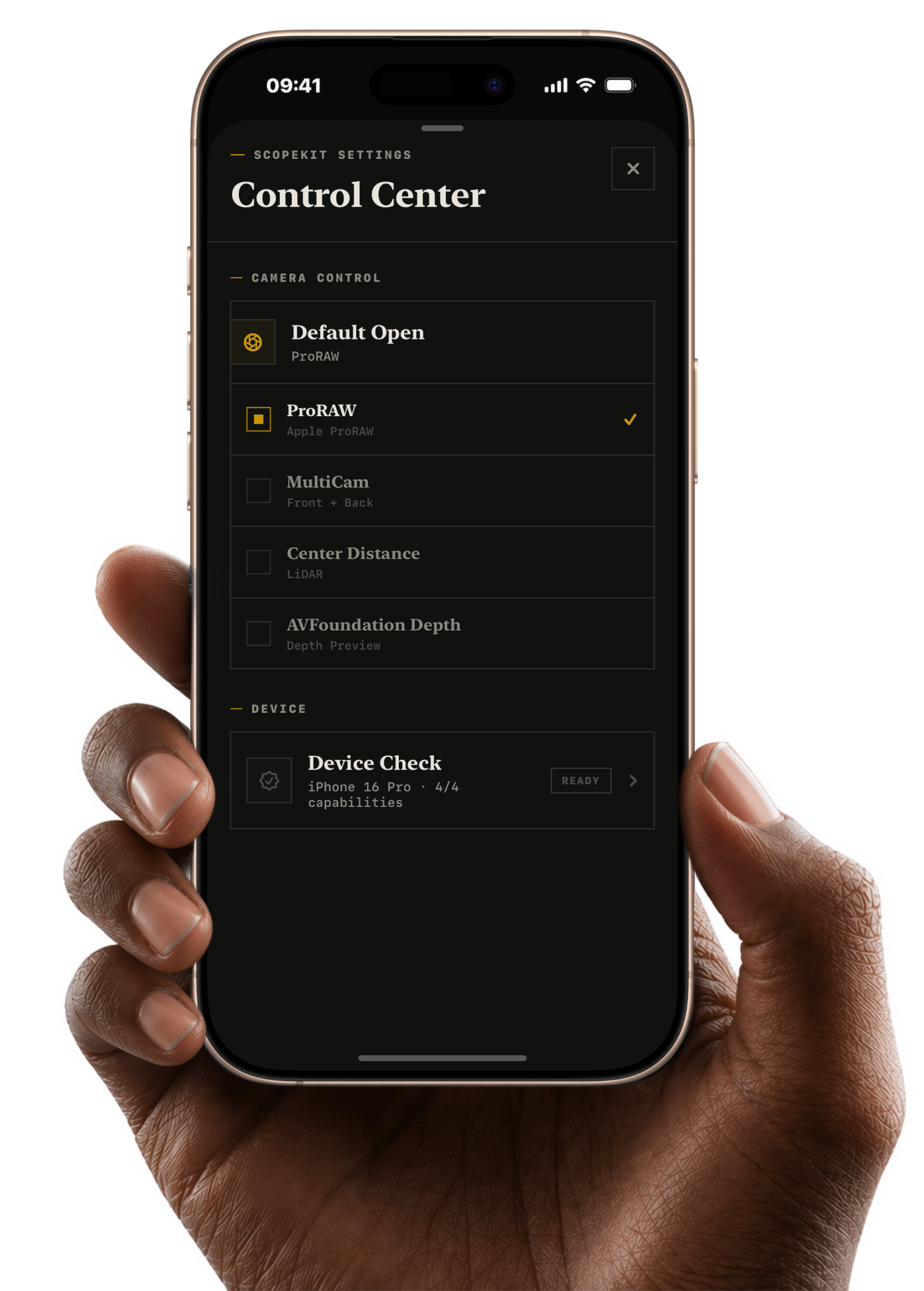 Camera Control quick launch settings interface